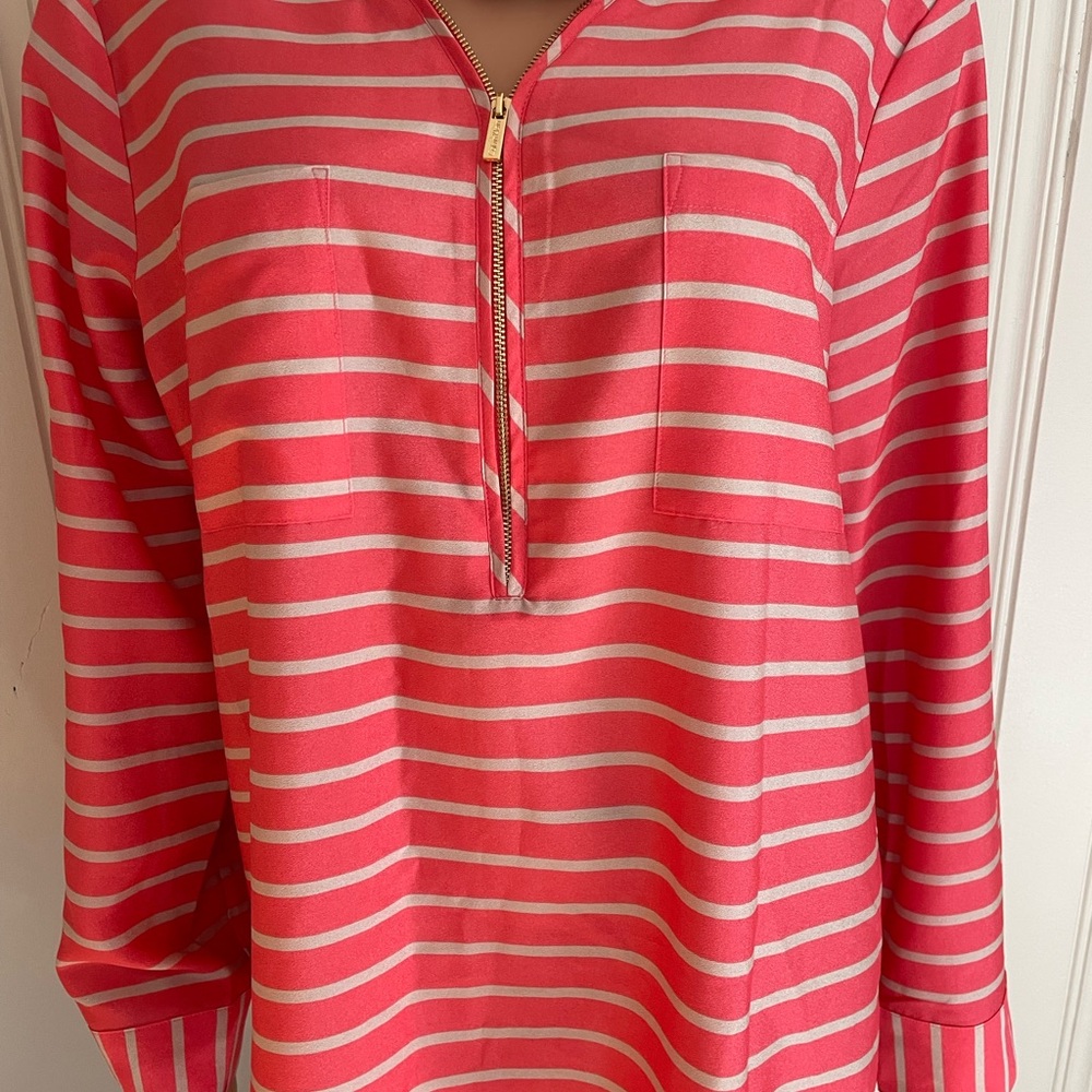 Calvin Klein Pink and White Zippered Tunic Blouse